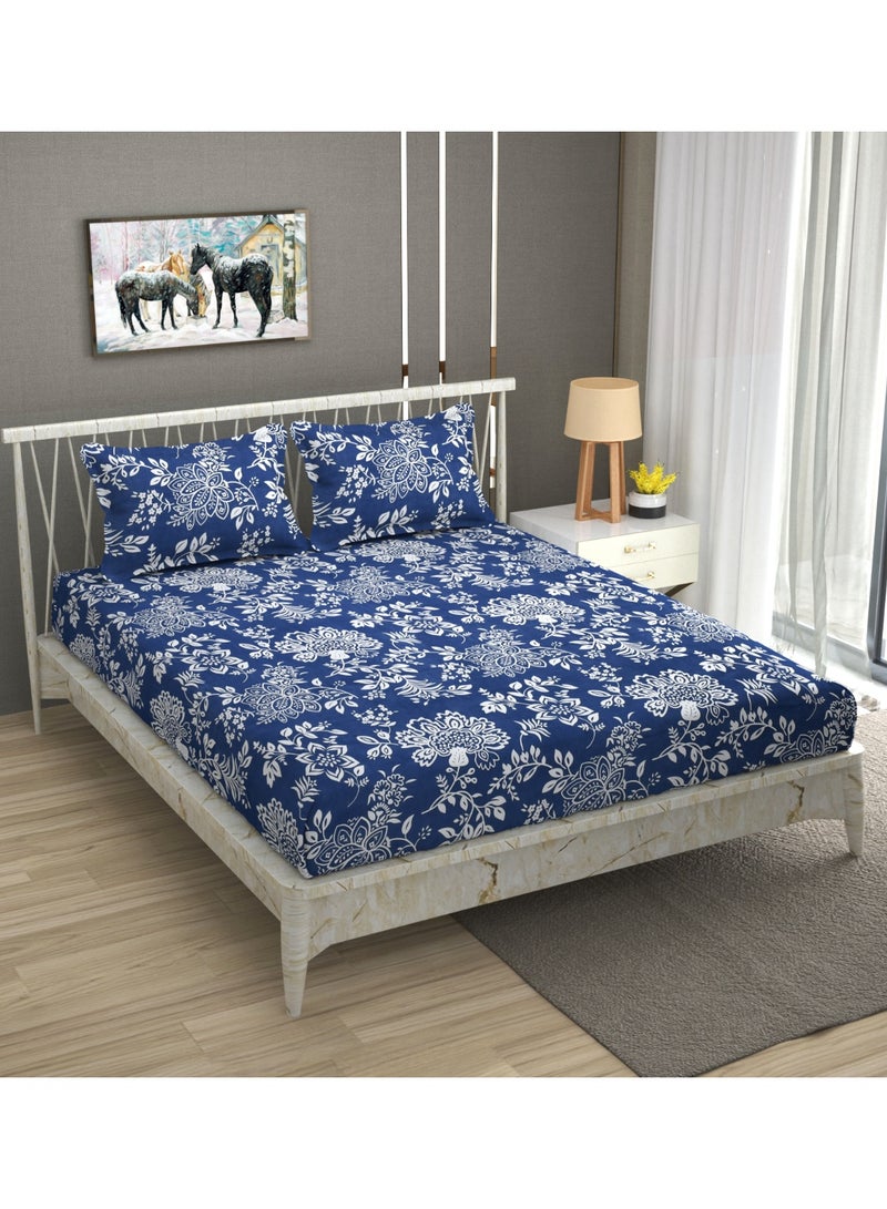 AURIO Premium Queen Size Fitted Bedsheet with 2 Pillowcases – Modern Design – Deep Pocket (180x200+35 cm) Soft, Breathable Microfiber Bedding Set for Home Comfort - Image 1